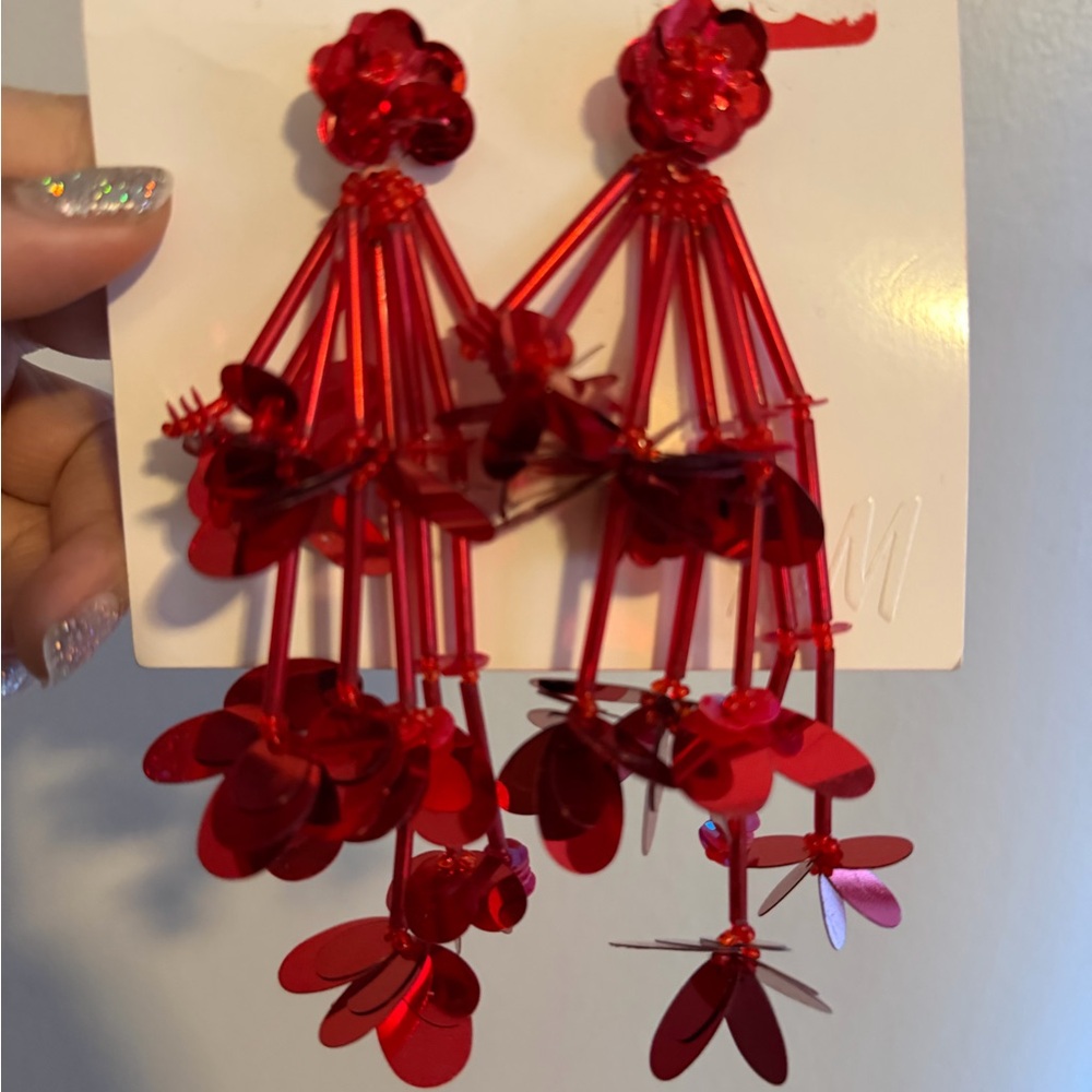 Red Floral Dangle Earrings